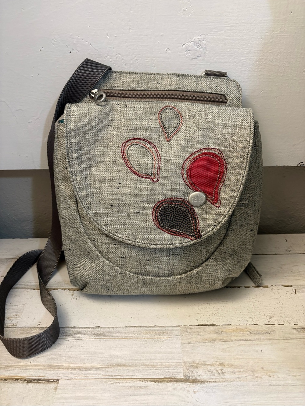 Haiku Gray Crossbody with Red and Dark Teardrop Accents